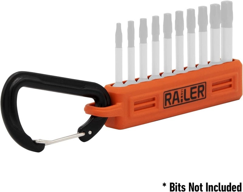 Railer 4 Pack Screwdriver Bit Holder Storage Organizer – 10-Hole Bit Holder with Carabiner (Black/Orange/Camo Green/Hi-Vis Green) - Image 3